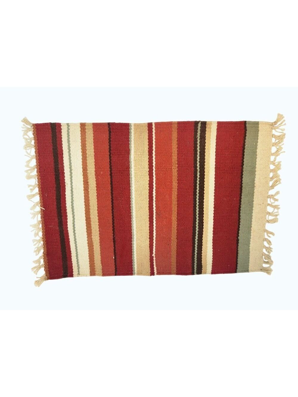 Pottery Barn 14x20 Woven Striped Cotton Table Runner/Placemat Red & Beige Tones
